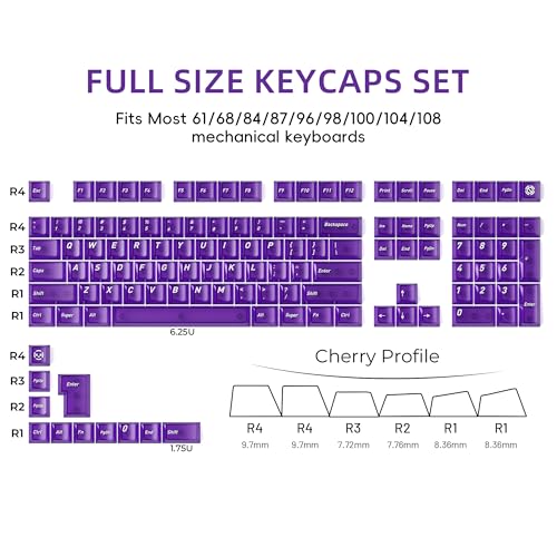 Image of HITIME XVX Purple Clear Keycaps,Transparent Keycaps 60 75 100 Percent,Ceramic Keycap Style, Shine Through Keycap, Cherry Profile Keyboard Key Cap Set for Mx Switches Mechanical Keyboard, 119 Keys