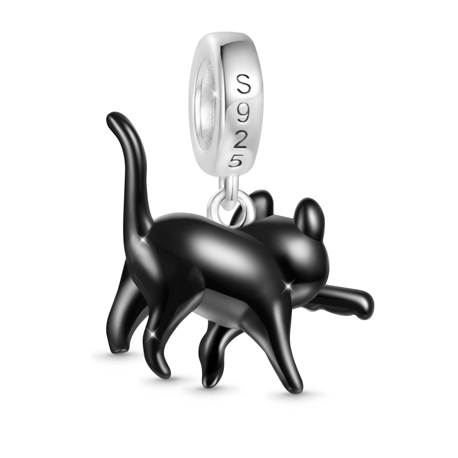 GNOCE Schwarzer Katzen-Anhänger, baumelnder Charm, S925er-Sterlingsilber, baumelnder Anhänger für Frauen, Ehefrau, Valentinstag, Muttertag, Schmuckgeschenk, Inner Diameter4.5 mm, Sterling-Silber, Kein
