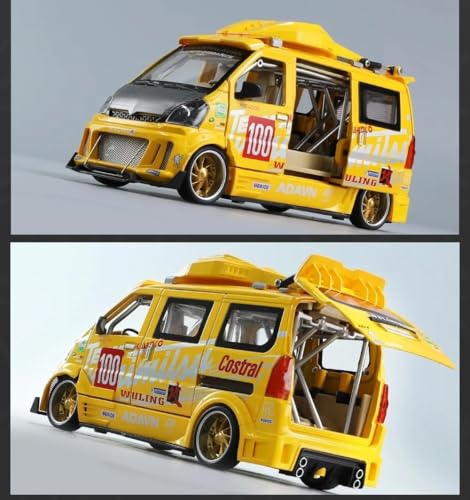 Image of Scale Exclusive Alloy Metal Pull Back | Die-cast Car Model with Sound Light Mini Auto Toy for Kids Metal Model Toy Car with Sound and Light (1:24 Scale Wuling Van Modified-Yellow)