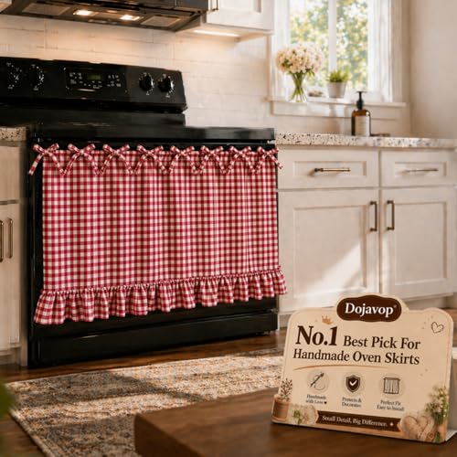 Handmade Oven Skirt Curtain for Door Kitchen Dishwasher Hidden Curtain Tie Top Farmhouse Meadow Skirt Heat-Resistant for Stove Kitchen Décor with Ruffles and Ribbon Ties Heat Resistant (Heartland)