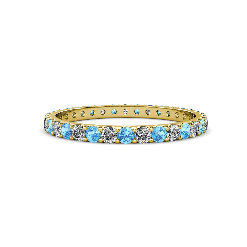 TriJewels Blue Topaz & Natural Diamond 2.4 mm U-Prong Women Eternity Band 1.32 ctw-1.54 ctw 14K Yellow Gold-6.0