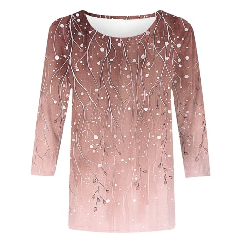 Image of 3 /4 Sleeve Tshirts Shirts for Women Vintage Flowers T Shirt Crew Neck Going Out Tops Elbow Length Sleeve Tops