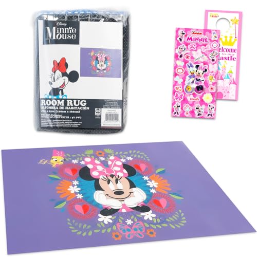 Minnie Mouse Rug for Kids Room Set - Bundle with 48x72in Area Carpet for Bedroom Room Decor Plus Stickers and More | Minnie Mouse Rug for Bedroom