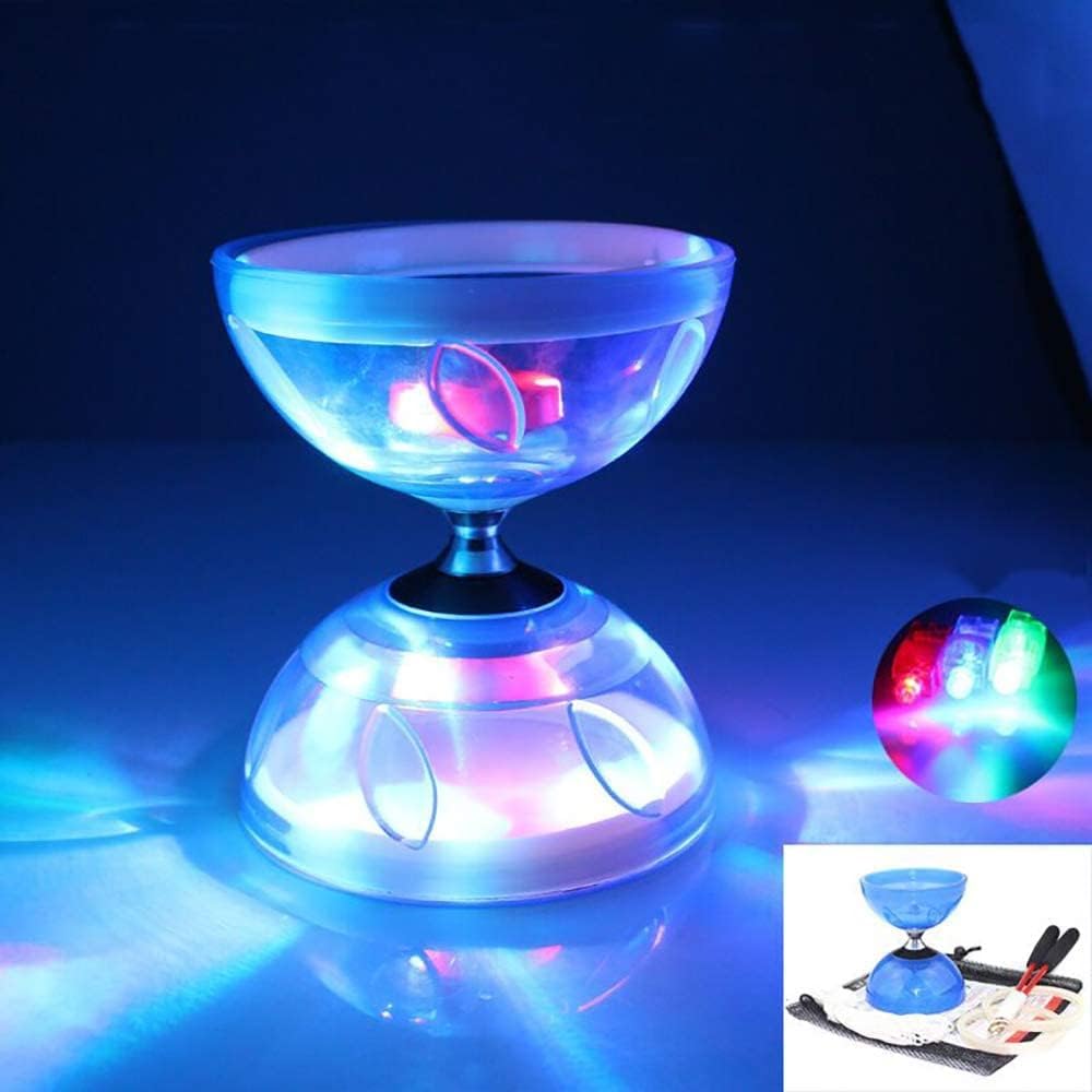 Diábolo LED con rodamiento de bolas, juego de diábolo en la oscuridad, 4 colores de luz para niños y adultos, principiantes profesionales, rueda libre, circo, juguete para