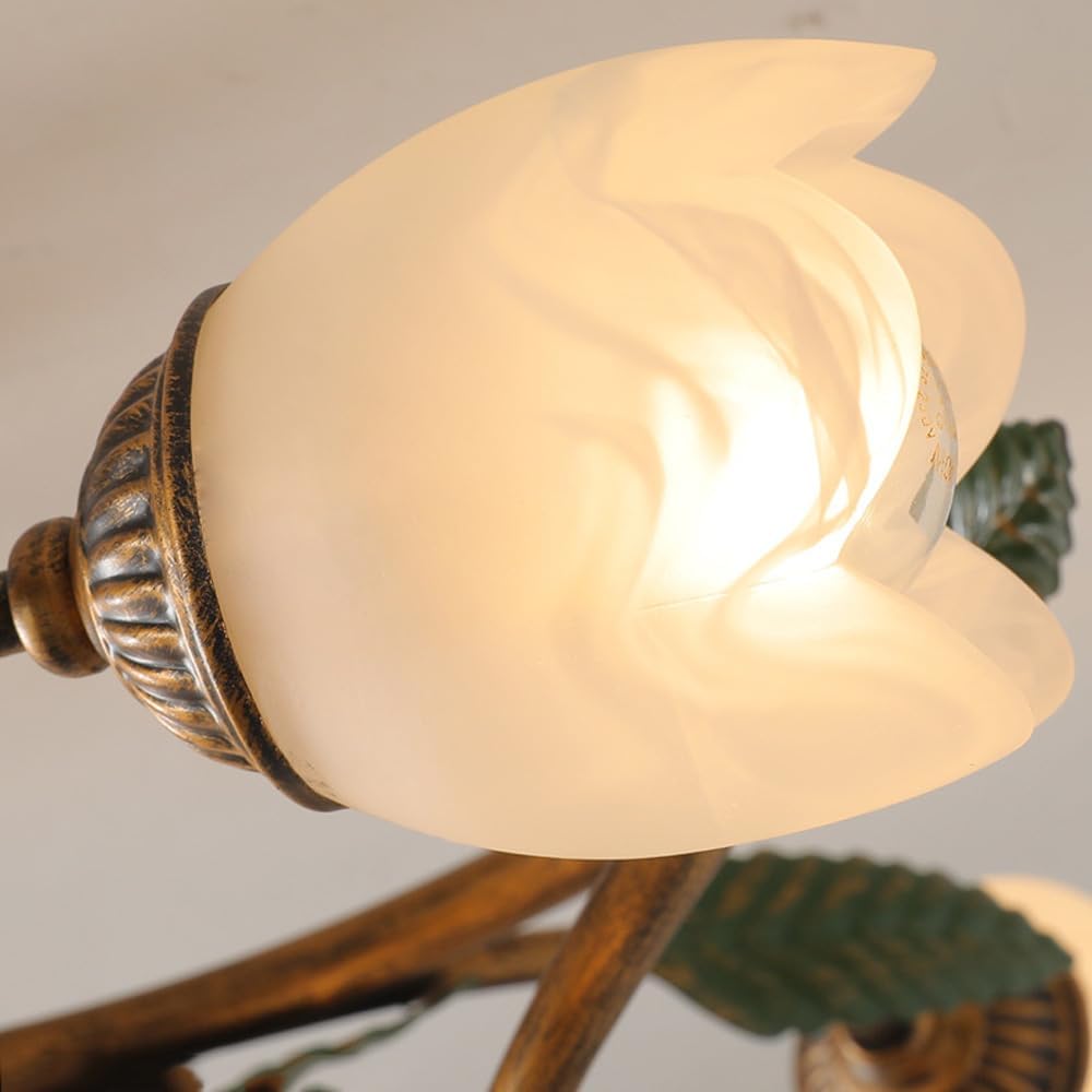 6 Light Vintage Ceiling Light Modern Flower Shape Ceiling Lamp For Living Room Tulip Rose Clear Glass Floral Ceiling Light Farmhouse Flush Mount Ceiling Light For Kitchen Bedroom Bathroom Entr