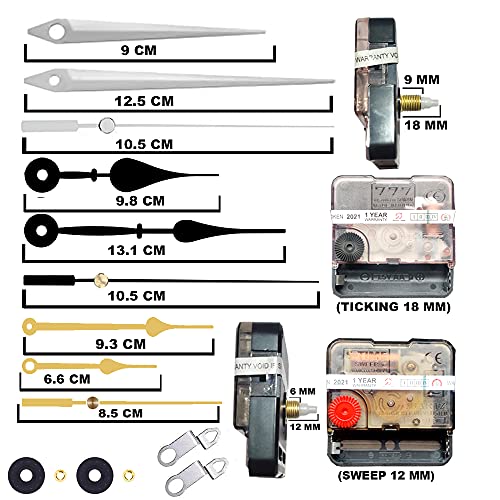 Image of Plastic D'Analog Clock A Product Of Sonam Quartz Combo Of Sweep & Ticking Silent Movement Machine For Wall Analog Clock Hand 2 Sets Diy (Needle -Black, Silver, Golden)