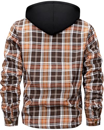 Men's Winter Cotton Plaid Shirts Jacket Warm Fleece Lined Flannel Hooded Shirt Jacket Coat for Men3