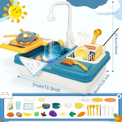 Dhqnk G773A Kids Play Sink With Running Water, Toddler Sink Toy With Running Water With Electric Faucet, Kids Play Kitchen Sink Playset thumb #5