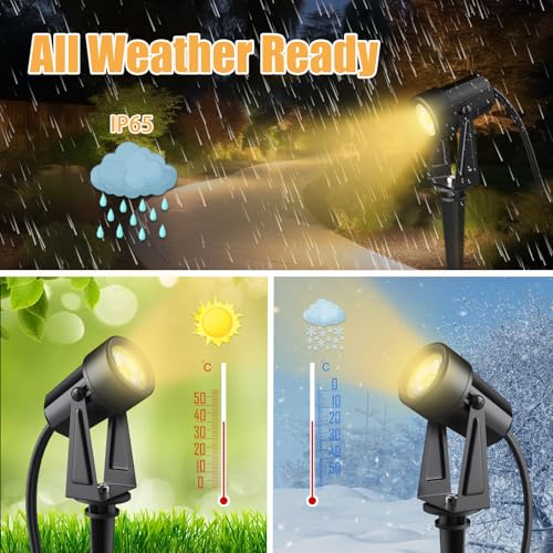 Yuusei Garden Lights Mains Powered, 4 in 1 Pack 14M Extendable Outdoor Spotlight, 3000K Warm White 27V LED Driveway Lights, IP65 Waterproof for Pathway, Fence, Pond, Yards - Image 5