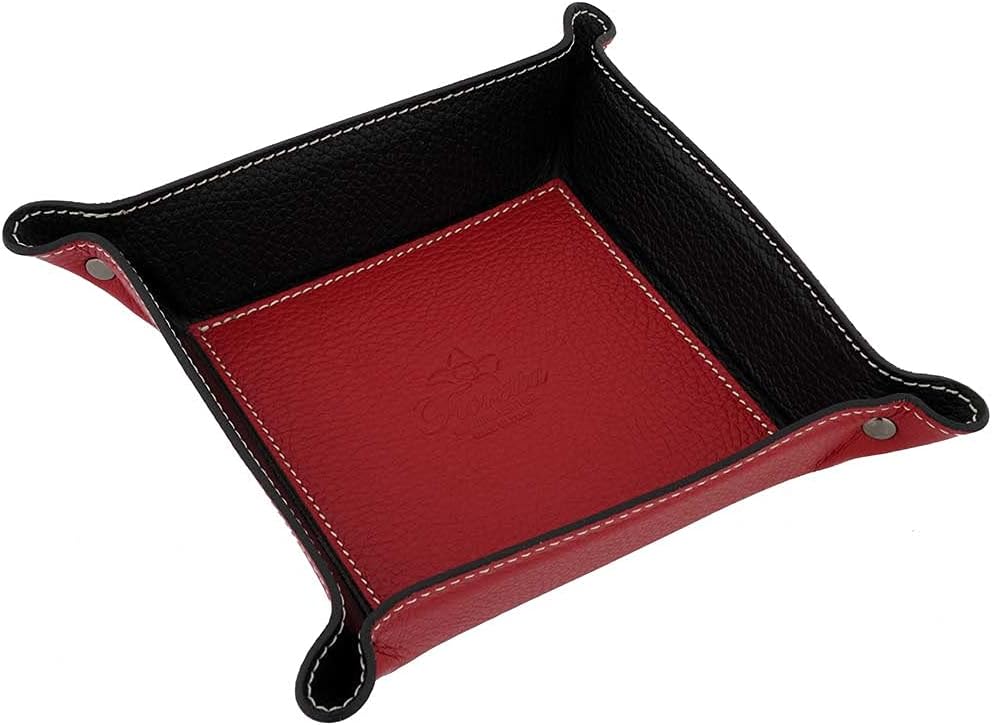 Italian Leather Organizer Valet Tray - Red and Black