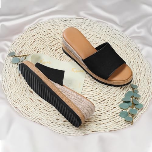 mikarka Slip On Wedge Sandals for Women, Open Toe Resort Platform Sandals Comfortable Beach Sandals Slide Espadrilles Wedges Dressy Summer Sandals Mules2