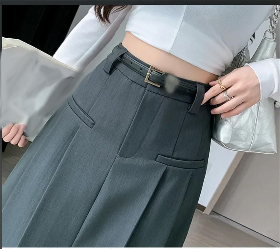 Women's Solid Pleated Midi Skirt with Belted High Waist A-Line Comfortable Office Wear Suit4