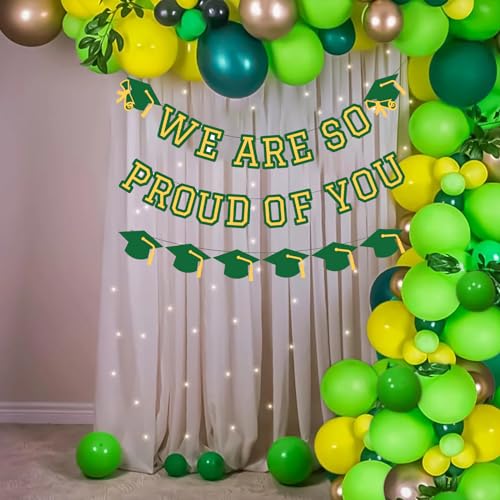Image of We Are So Proud Of You Banner Graduation Party Decorations Congrats Grad Cap Garlands Wall Sign Green Yellow
