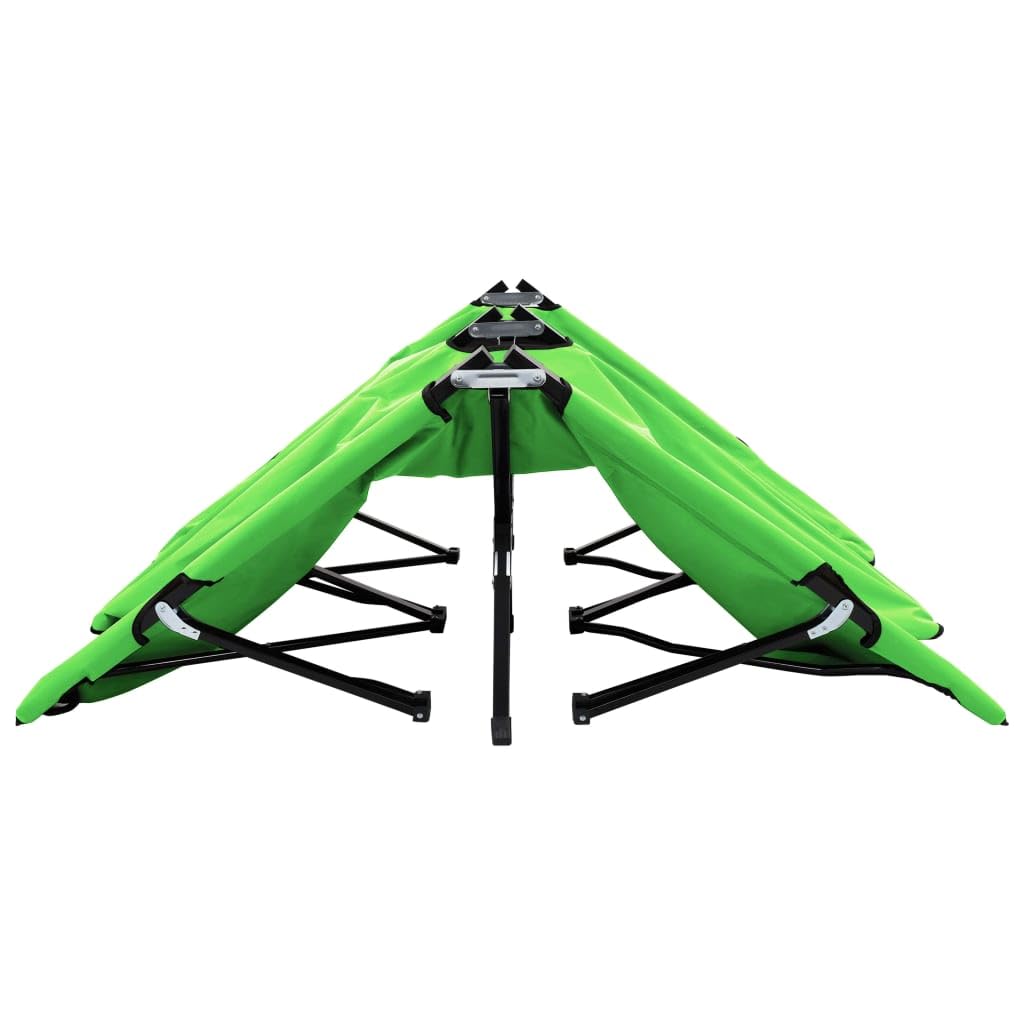 Chaise longue pliable 2 places vert acier 240kg Camping lit de camp double extérieur robuste pliant transportable avec cadre acier antirouille et tissu polyester 600D jardin plage randonnée