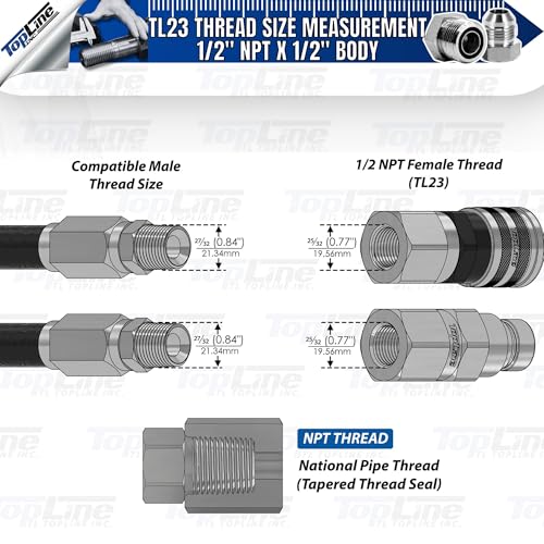 Image of 1 /2 inch Body with 1 /2 inch NPT Thread | Flat Face Hydraulic Quick Connect Coupler | Skid Steer Bobcat Attachment | ISO 16028 Heavy-Duty Coupling Sets with Dust Caps | Model TL23