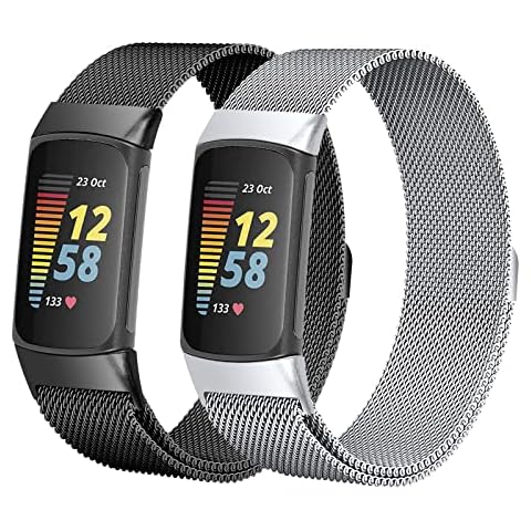 omee Metal Strap For Fitbit Charge 5 for Women Men, Stainless Steel Mesh Loop Straps with Magnetic Lock for Fitbit Charge 5 Wristband Cover