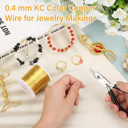 Image of ModaCraft 26 Gauge Ultra-FINE Jewelry Wire Gold (328ft /100m) + 4-in-1 Ergonomic Pliers Set | Tarnish Resistant Copper Craft Wire for Wire Wrapping, Beading & Micro Jewelry Making | DIY Supplies Kit