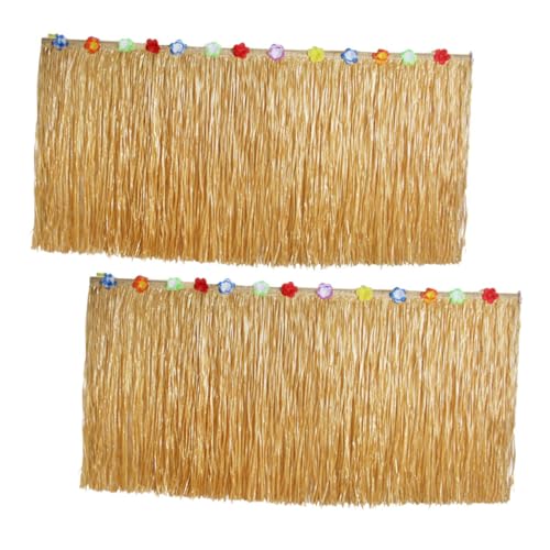MUSISALY Hawaiian Grass Table Skirt Set Luau Birthday Decorations Party Supplies