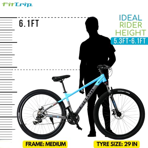 Image of FitTrip Fox Rush 29T | 21 SPD Shimano Altus Gearset | Imported Clarks Dual Disk Brakes | XC60 Lockout Suspension I 1030 Alloy Frame w /Internal Cabling| Unisex (Azure Blue)