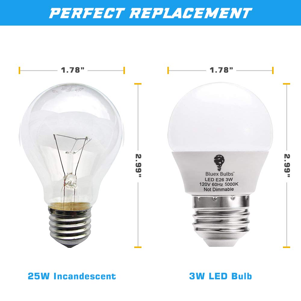 8 Pack BlueX 3W G14 LED Light Bulb 5000K Daylight - 25W Equivalent - E26 Base 120V - — view 3
