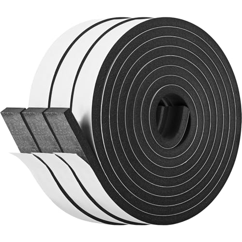 Image of Kikerike Self Adhesive Foam Tape Weatherstrip 1In x 1 /2In x 20Ft High Density Foam Insulation Strips Foam Seal Weather Stripping with Strong Adhesive for Door and Window Sound Isolation Soundproofing