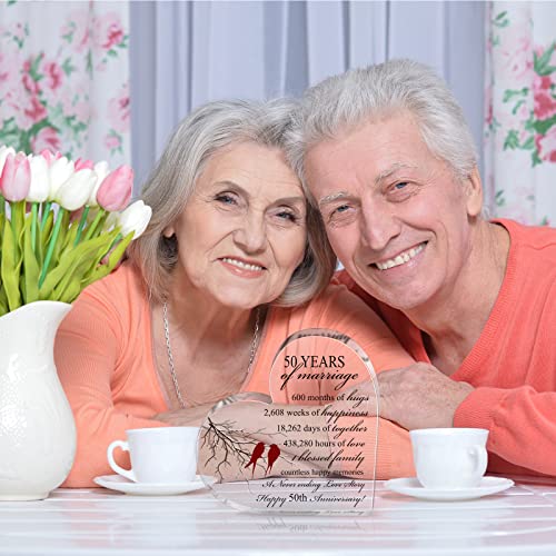 Qunclay 50th Years of Marriage Gift Wedding Anniversary Souvenir Heart Marriage Keepsake Decoration Present for Couple Parent Women Mom Husband Wife He She Friend Grandparents