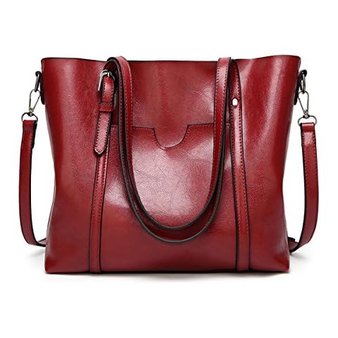 DEERWORD Women's Handbags Shoulder Bags Top-handle Faux Leather Convertible Tote Crossbody Hobo Burgundy Cover