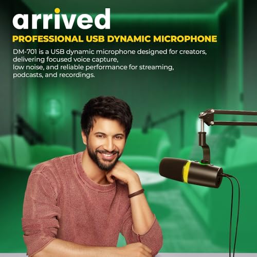 Image of Digitek DM-701 USB Dynamic Microphone - RGB Professional Gaming Streaming Podcast Mic with XLR Output, Noise Reduction, Cardioid Pattern, 24-bit /96kHz, Desktop Stand with LED Lighting