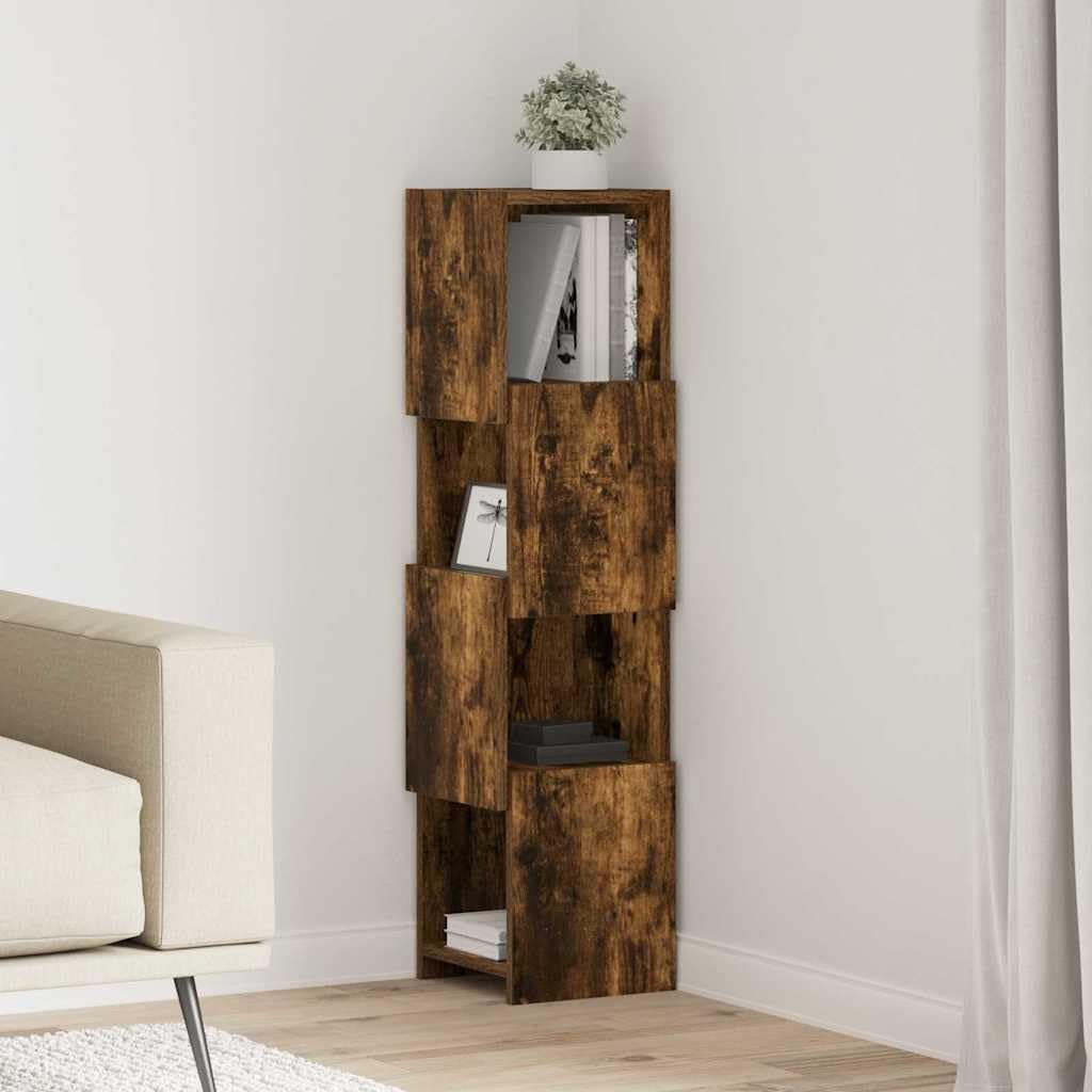 Armoire d'angle en chêne fumé meuble de rangement gain de place