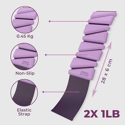 Miniatura 4 de Swiss Activa+ Juego de 2 pesas de muñeca y tobillo de 1 libra, pesas de pierna para mujer, pesas de tobillo ajustables, pulseras con peso, peso de