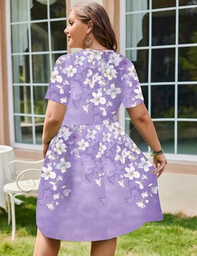 Image of IN'VOLAND Womens Plus Size Summer Dress Short Sleeve Casual Mini Dresses Empire Waist T-Shirt Dress with Pockets