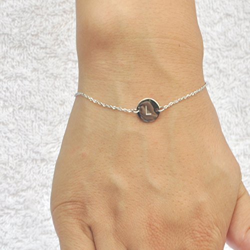 Image of HUAN XUN Stainless Steel Engraved Initial Bracelet Adjustable, 7.87 inch
