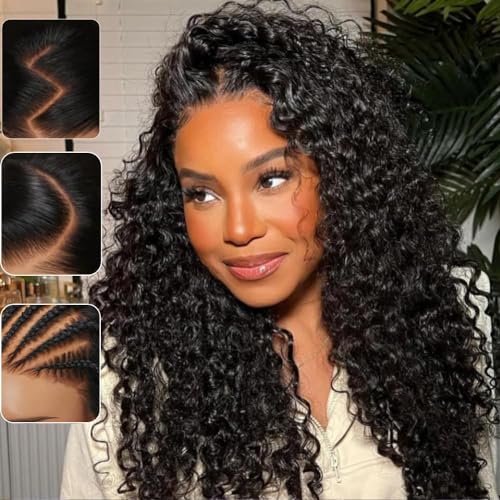 Image of KLAIYI Bye Bye Knots Glueless Wig Pre Cut Water Wave HD Lace Front Wigs Human Hair Pre Bleached Pre Plucked Ready to Go Wigs for Women 30S Easy to Wear Put On and Go Curly Wig Beginner Friendly 20Inch