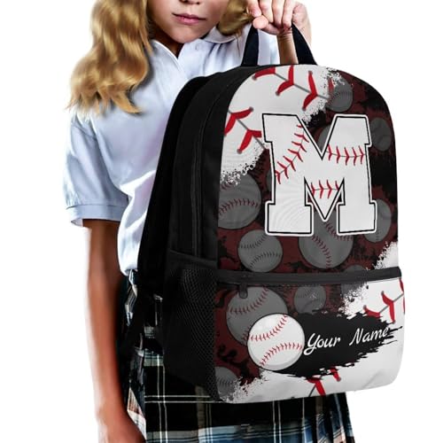 Baseball Print Kids School Backpack for Girls Personalized Custom Initial Name M Backpacks for Kids Large Capacity Customized School Bookbag for Girls Boys3