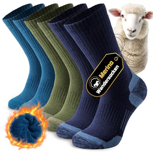 Niorasen Merino Wandersocken Herren Damen, 3 Paar Outdoor Trekkingsocken,...