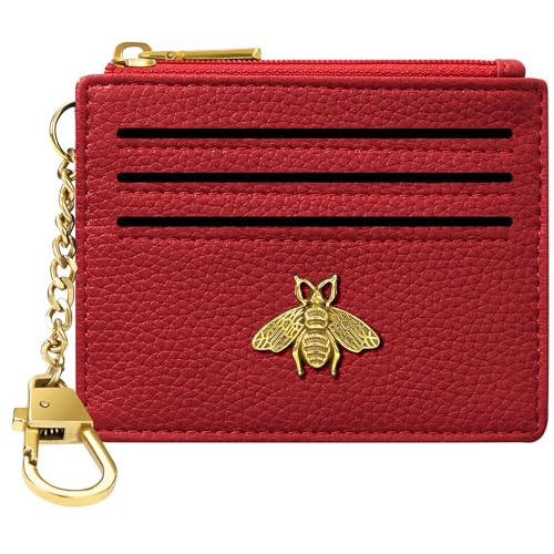Image of SEAVILIA Card Holder Keychain Wallet for Women with ID Window RFID Coin Purse Bee Gifts Slim Minimalist Small Wallet