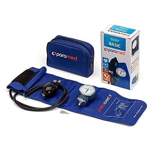 Image of PARAMED Aneroid Sphygmomanometer - Manual Blood Pressure Cuff with Universal Cuff 8.7-16.5 inch and D-Ring - Carrying Case in the kit - Blue - Stethoscope Not Included