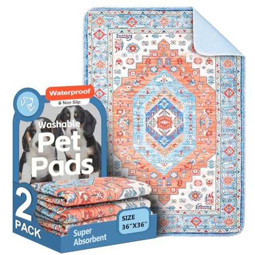Image of Washable Pee Pads for Dogs, 2 Pack Reusable Puppy Training Pads 36 inchx36 inch Super Absorbent Waterproof Dog Training Pads, Non-Slip Potty Pads, Whelping Pads Litter Mat Orange /Mix