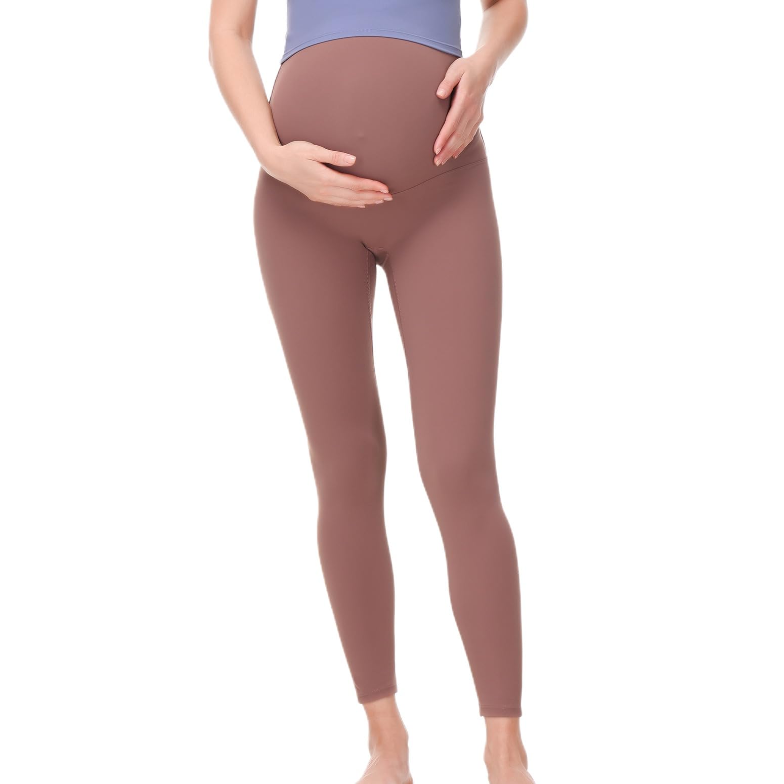 Lu's Chic Women's Yoga Leggings Maternity Yoga Pants Workout Spandex Running Ankle Summer High Waisted Trousers Light Coffee Large