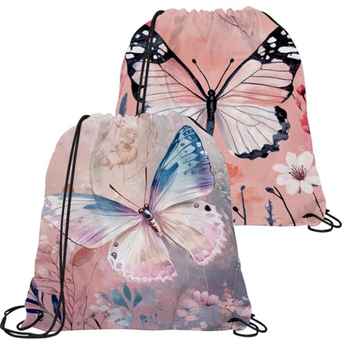 Sac à dos cordon rose papillon imperméable et pliable pour sport et piscine en lot de 2