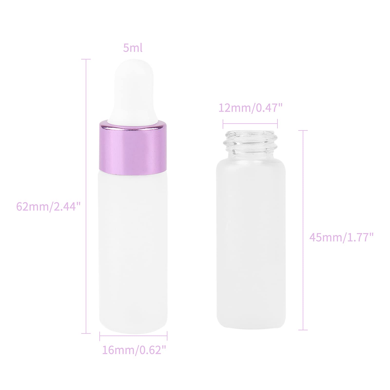 Newzoll 30Pcs 5ml Frosted Glass Dropper Bottles with 2 Funnels, Refillable Cosmetic Sample Glass Dropping Bottles Vials Jars Containers for Essential Oil Perfume, Purple