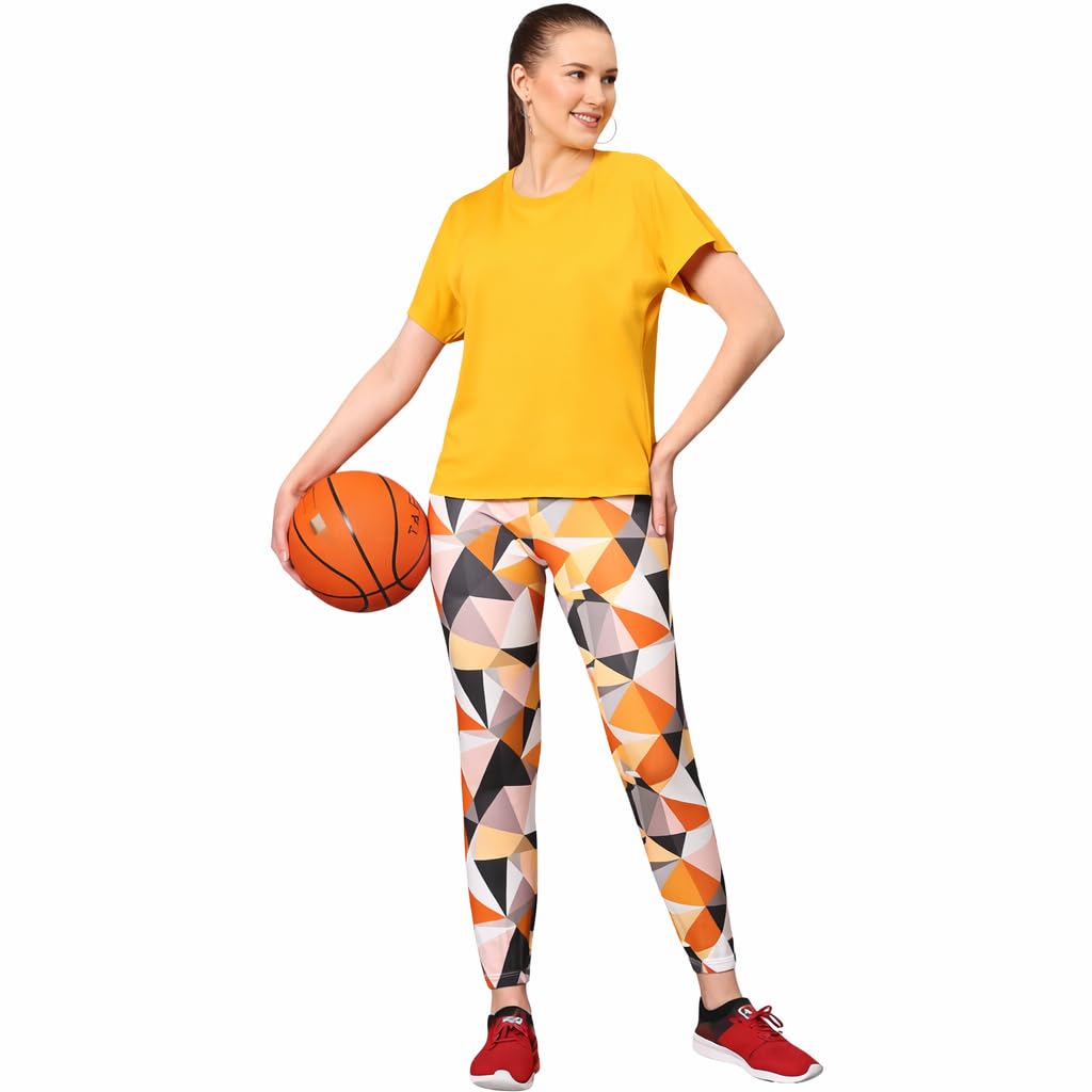 Women Solid T-Shirt and Geometric Print Jogger Set | Stylish Co-Ord Tracksuit for Gym, Yoga, Jogging, Running, Workout, Casual Wear, Travel & Comfortable Loungewear-image-30