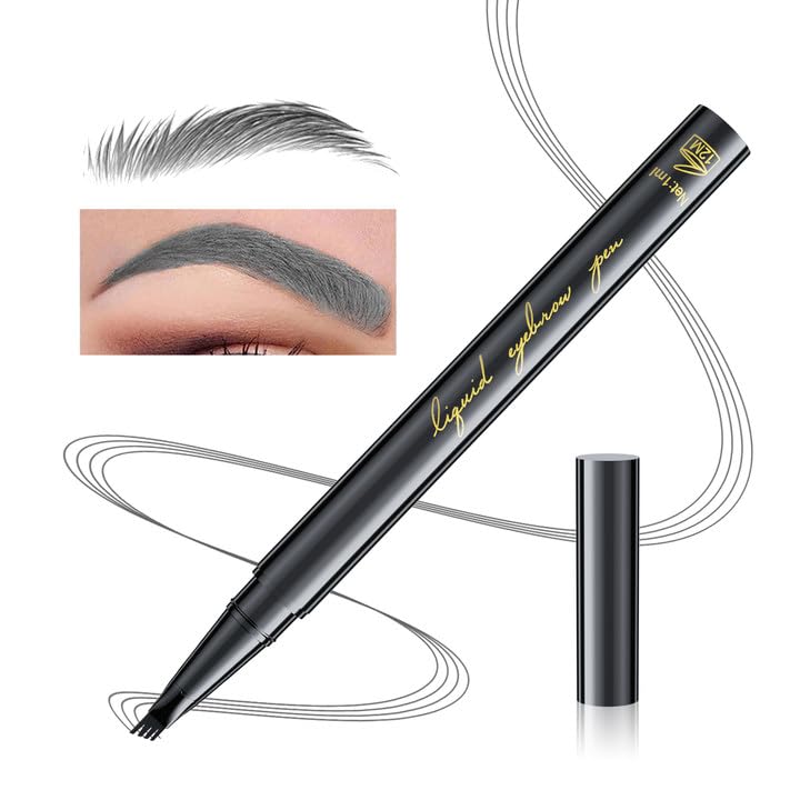 Lápiz de cejas para maquillaje de ojos, lápiz de cejas con 4 puntas de microhorquilla, microhoja líquida de larga duración, a prueba de manchas,
