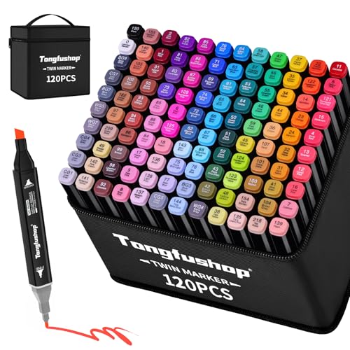 Tongfushop 120+2 Rotulador de Colores, Rotuladores Doble Punta Impermeabile, Rotuladores Alcohol para Pintura, Dibujo, Diseño, Representación, Cartas, Carteles, Libros De Colores