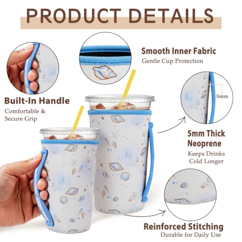 Image of KJQJLY 3 Reusable Iced Coffee Sleeves for Iced Coffee Cups or Drinks Reusable Neoprene Insulated Sleeves for Hot and Cold Drinks from Starbucks, Dunkin, And More (Ocean Breeze)