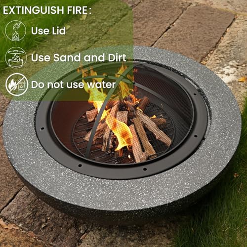 Image of Outdoor Concrete Round Fire Pit,Large Wood Burning Firepit-35 Black | FirePits for Outside ,MGO Cement Material, Barbecue Large grill net,Family S'mores Fun,for Patio Garden Backyard Gatherings