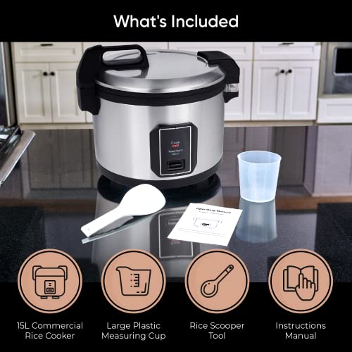 Commercial-Stainless-Steel-Rice-Cooker-Professional-64-Cup-Cooked-32-Cup-Uncooked-Rice-Maker-Cooker-With-Non-Stick-Pot-Hinged-Lid-Includes-a-Rice-Measuring-Cup-Rice-Scoop