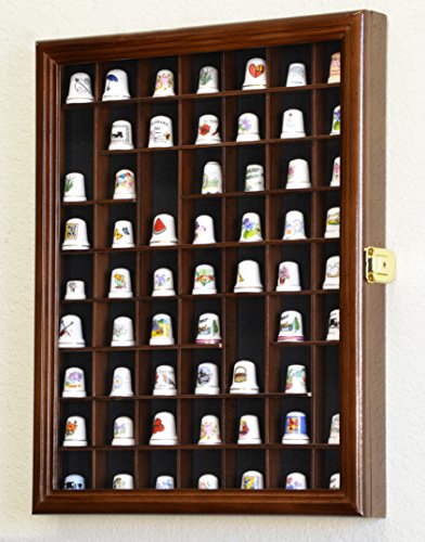 59-Opening Thimble Small Miniature Display Case Cabinet Rack Holder -Walnut Finish