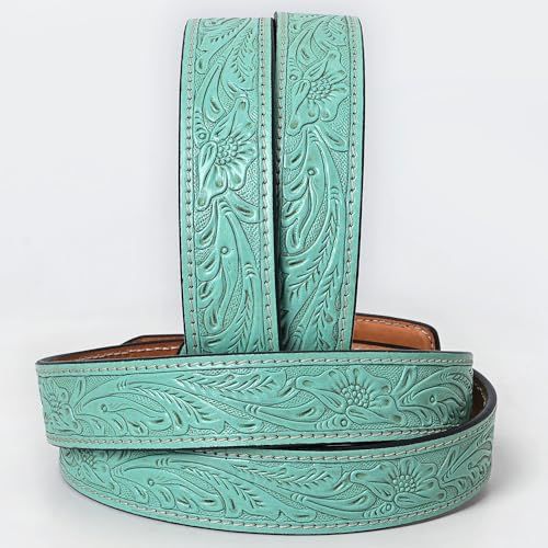 American Darling Beautifully Hand Tooled Turquoise Genuine American Leather Belt Men and Women Western Belt with Removable Buckle2