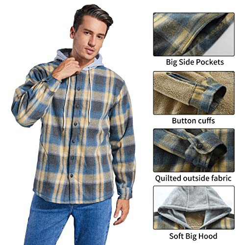 Image of Men's Cotton Plaid Shirt Jacket Fleece Flannel Sherpa Button Down